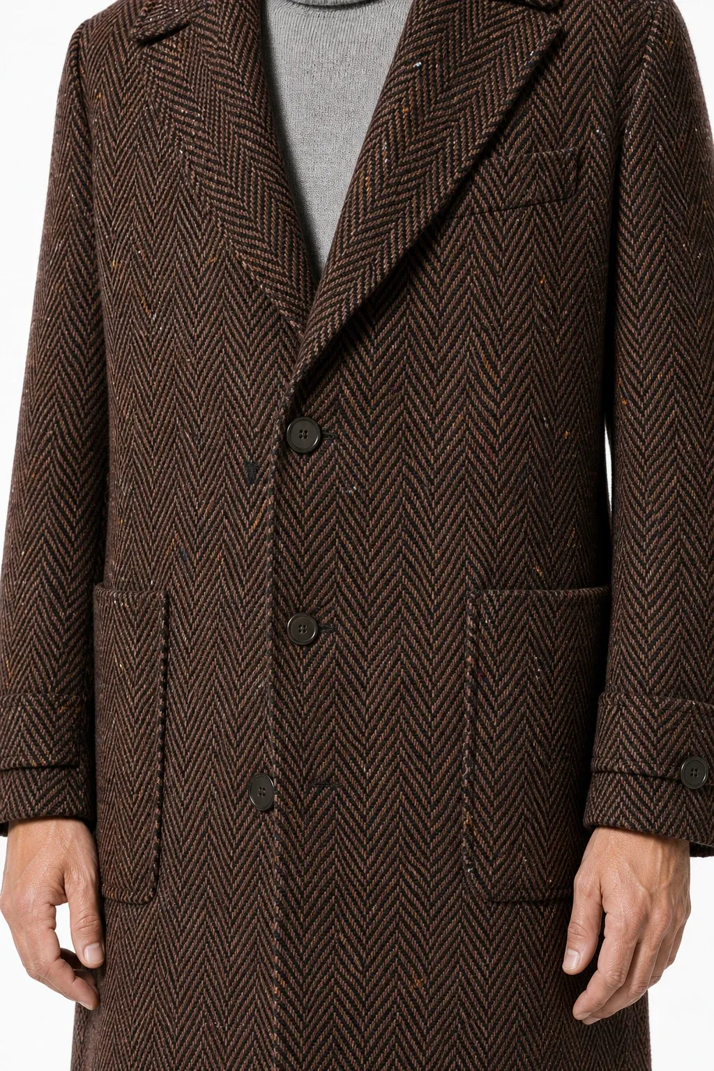 Борт. Мужское пальто, образ MZ21, рыже-коричневый донегал в ёлочку